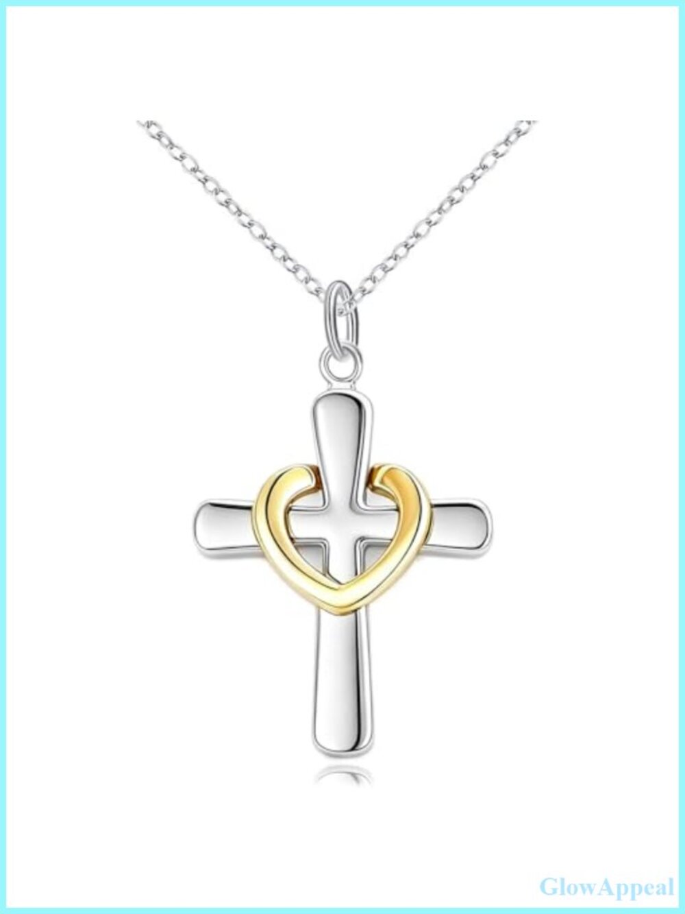 S925 Sterling Silver Gold Cross Heart Necklace Two Tone Pendant Dainty